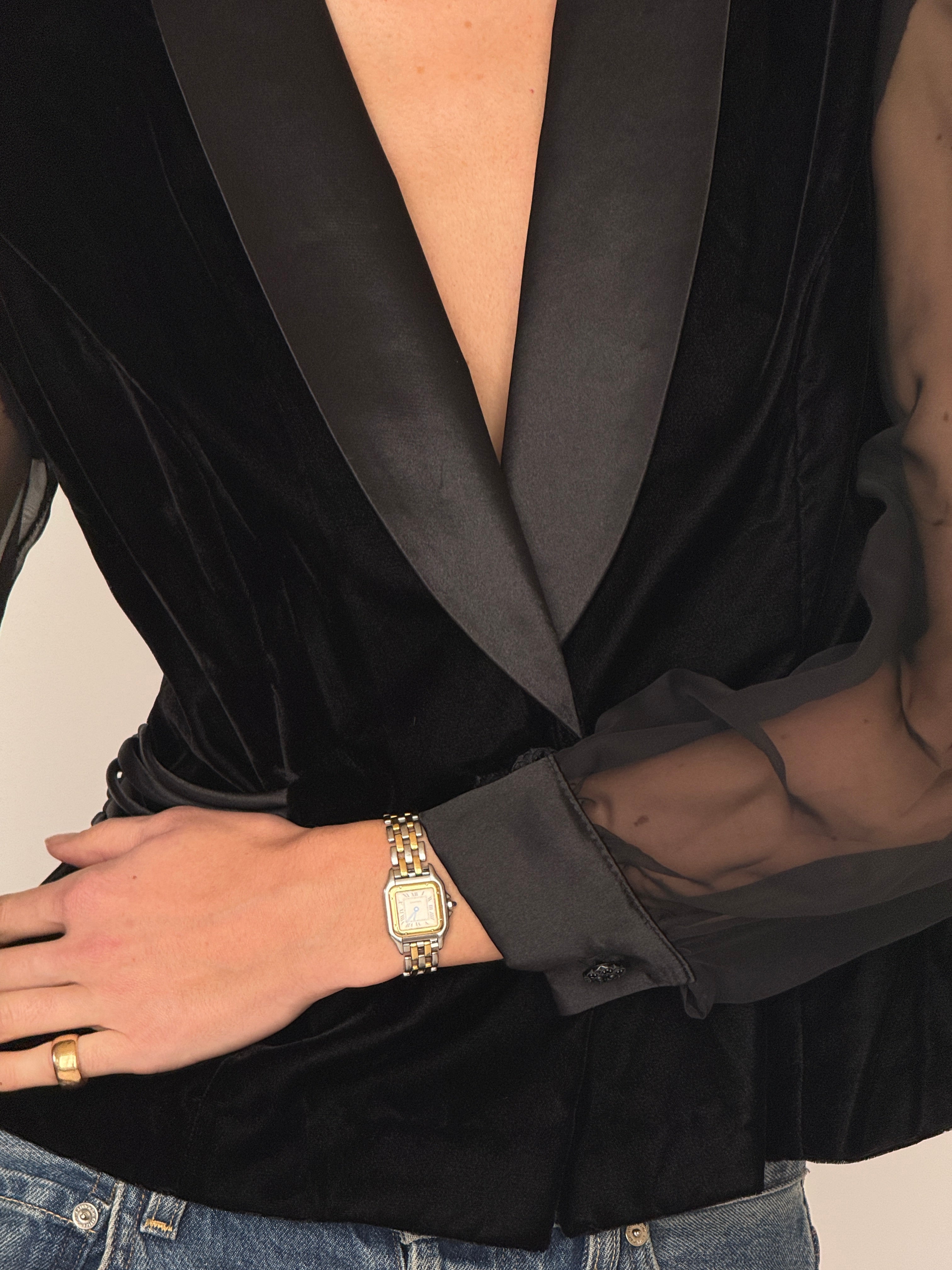 Vintage black satin lapel neckline detail