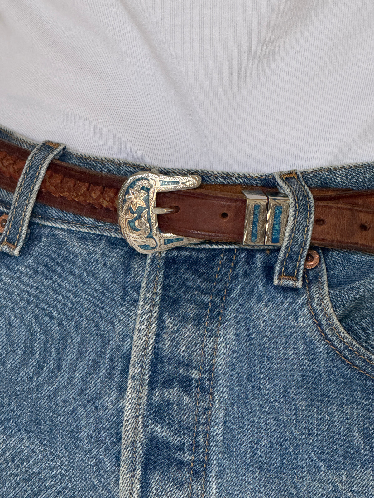 Vintage Braided Western Leather Belt Brown 8486