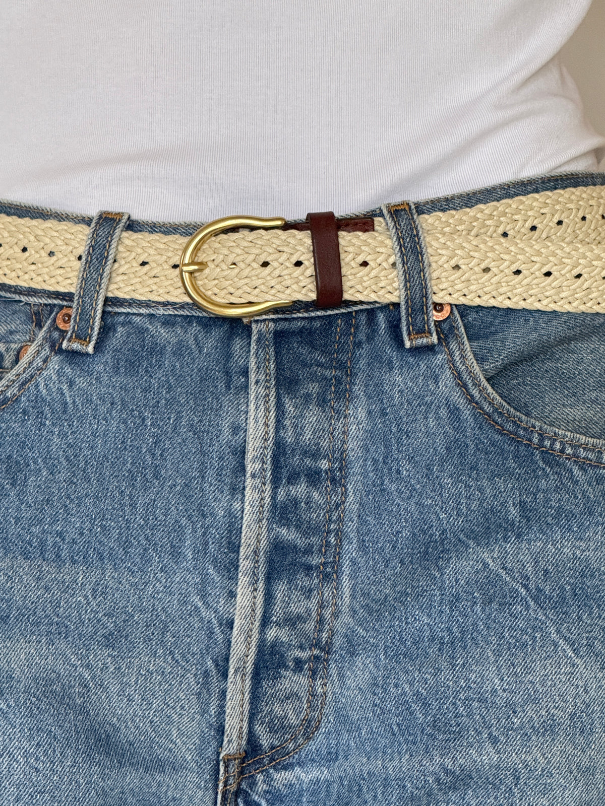 Vintage Belt in Cream with Brown Leather Accents 8488