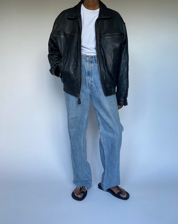 VINTAGE BLACK BOXY LEATHER JACKET 3494