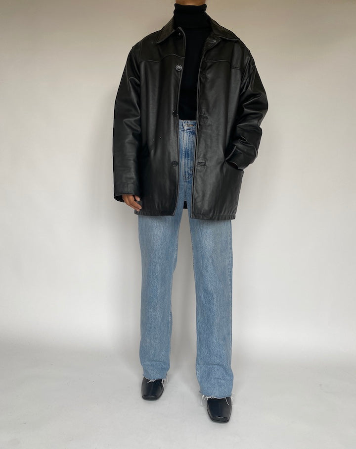 VINTAGE OVERSIZED BLACK LEATHER JACKET 1772