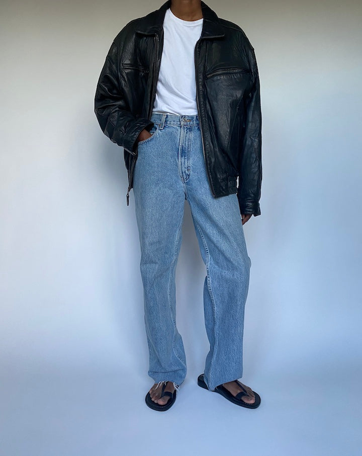 VINTAGE BLACK BOXY LEATHER JACKET 3494