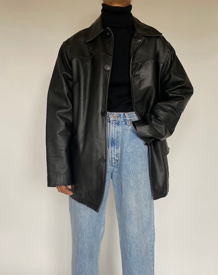 VINTAGE OVERSIZED BLACK LEATHER JACKET 1772