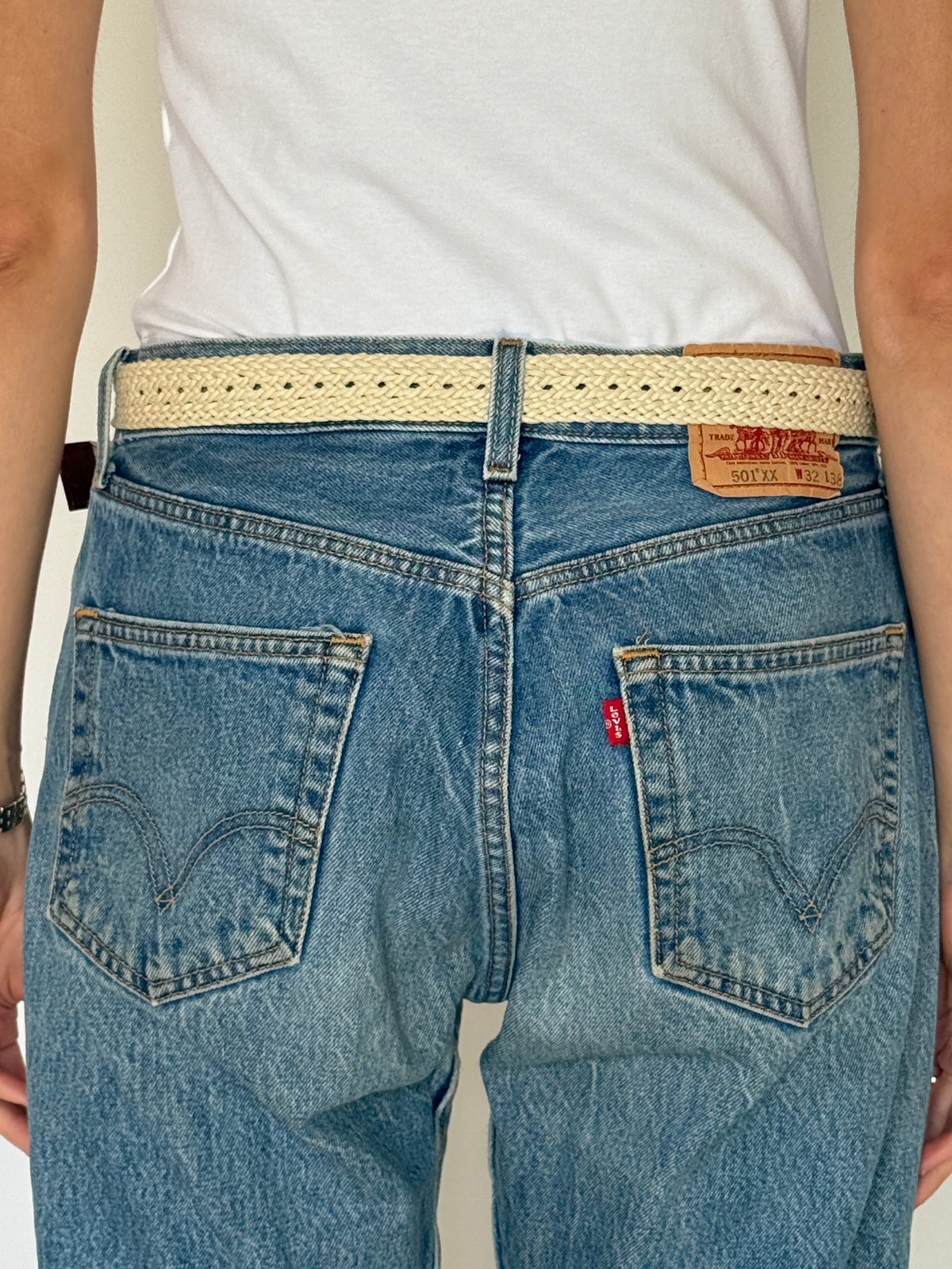 Vintage Belt in Cream with Brown Leather Accents 8488