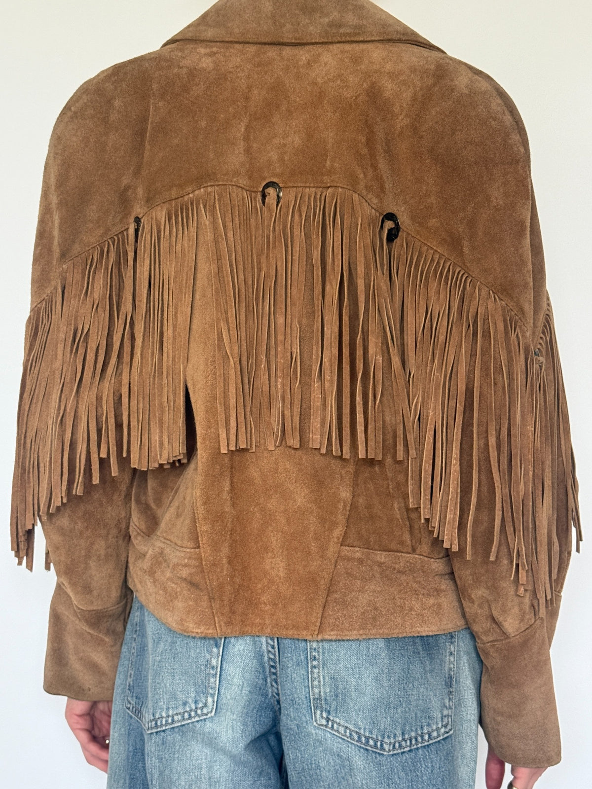 Vintage western fringe suede jacket brown front view
