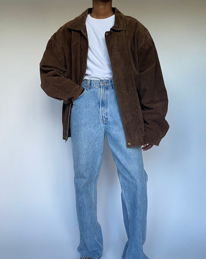 VINTAGE OVERSIZED BROWN SUEDE LEATHER JACKET 3496