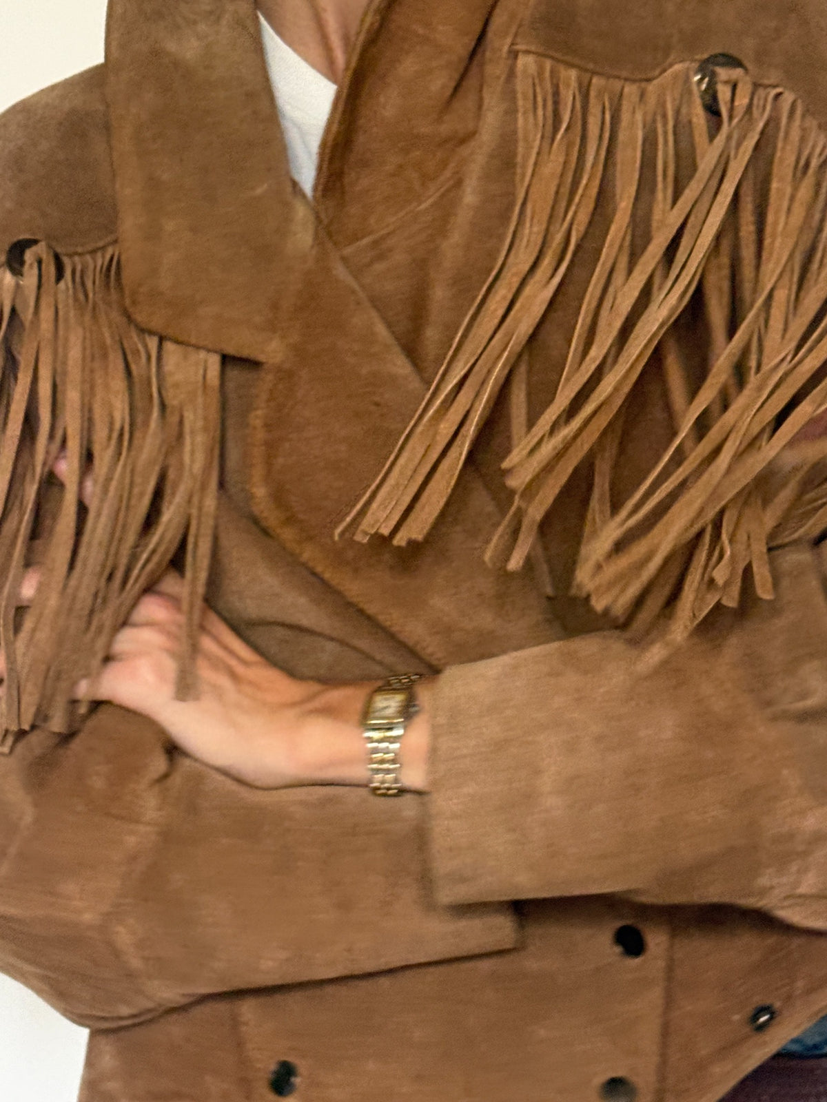 Vintage brown suede fringe jacket back fringe detail