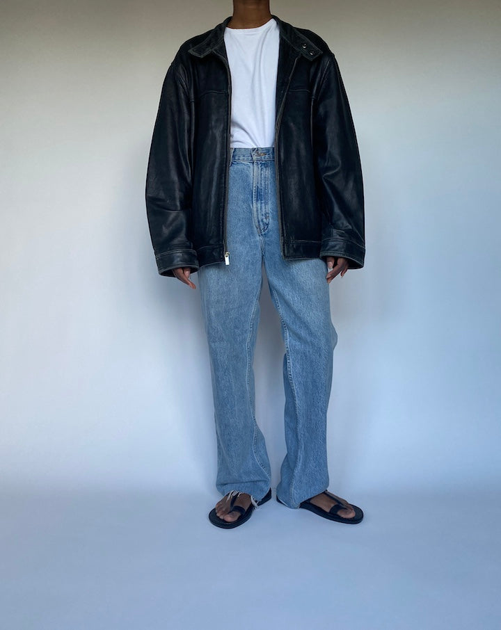 VINTAGE BLACK OVERSIZED LEATHER JACKET 3497