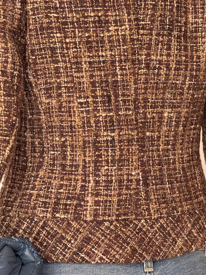 Vintage Tweed Cropped Jacket with Faux Fur Cuffs 6542
