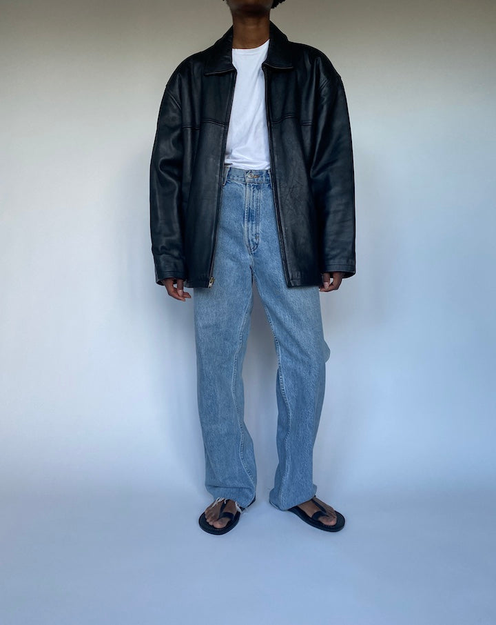 VINTAGE BLACK OVERSIZED LEATHER JACKET 3499