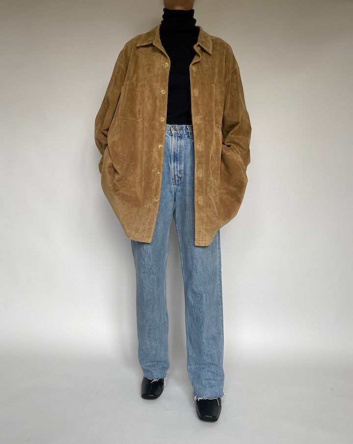 VINTAGE CAMEL COLORED OVERSIZED SUEDE LEATHER JACKET/SHIRT 1780