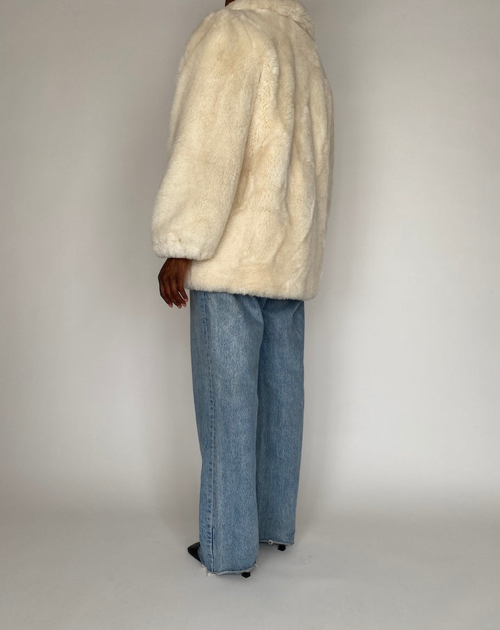 VINTAGE CREAM OVERSIZED FAUX FUR JACKET 2986