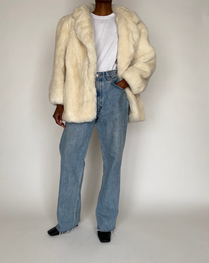 VINTAGE CREAM OVERSIZED FAUX FUR JACKET 2986