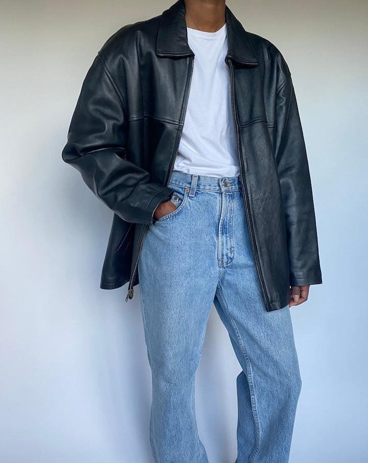 VINTAGE BLACK OVERSIZED LEATHER JACKET 3499