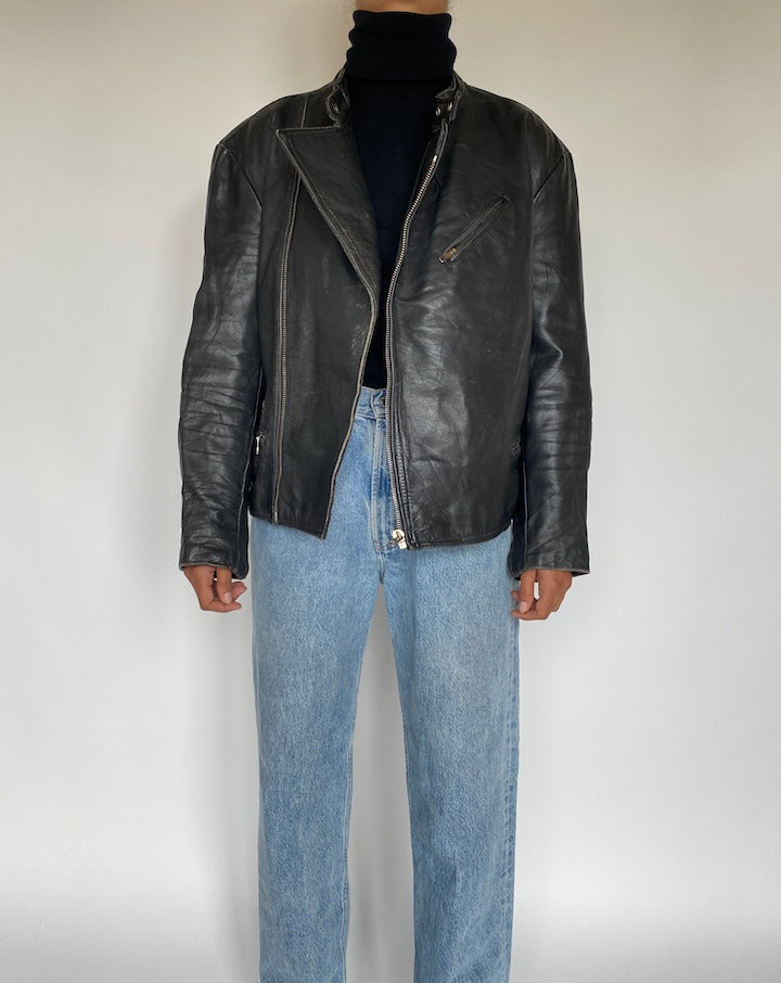 VINTAGE BLACK MOTORCYCLE LEATHER JACKET 586