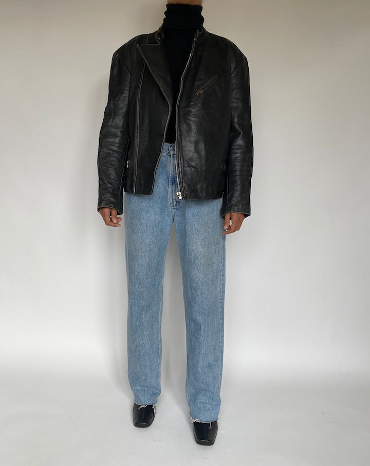 VINTAGE BLACK MOTORCYCLE LEATHER JACKET 586