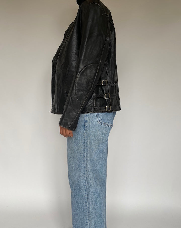 VINTAGE BLACK MOTORCYCLE LEATHER JACKET 586