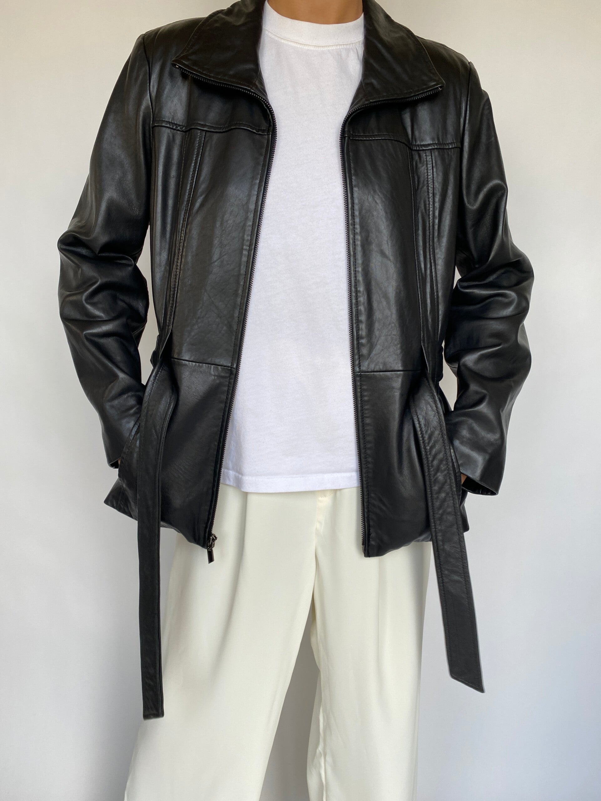 VINTAGE SHORT LEATHER TRENCH JACKET 763