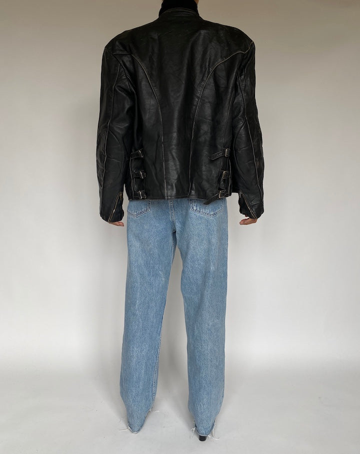 VINTAGE BLACK MOTORCYCLE LEATHER JACKET 586