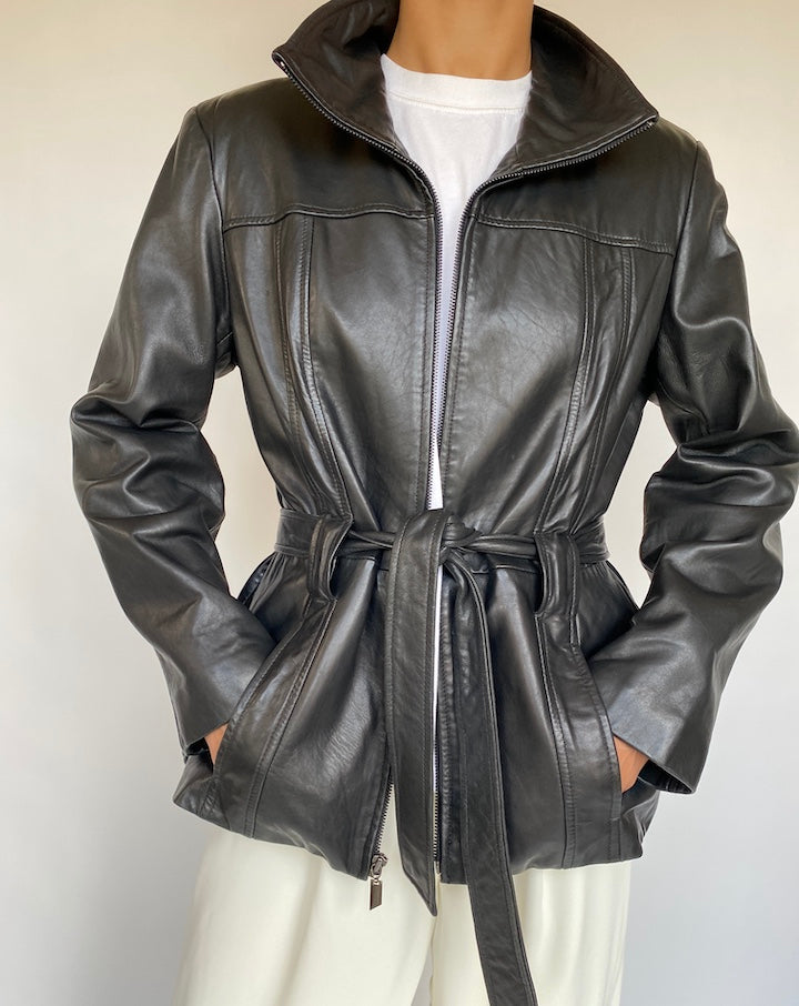 VINTAGE SHORT LEATHER TRENCH JACKET 763