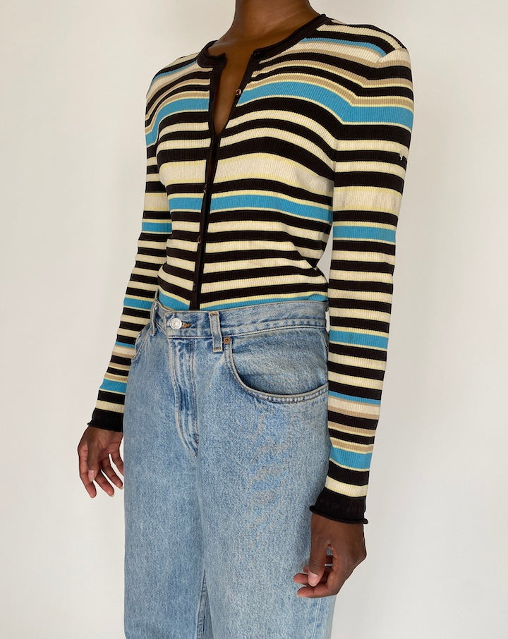 VINTAGE RIBBED STRIPED CARDIGAN 3562