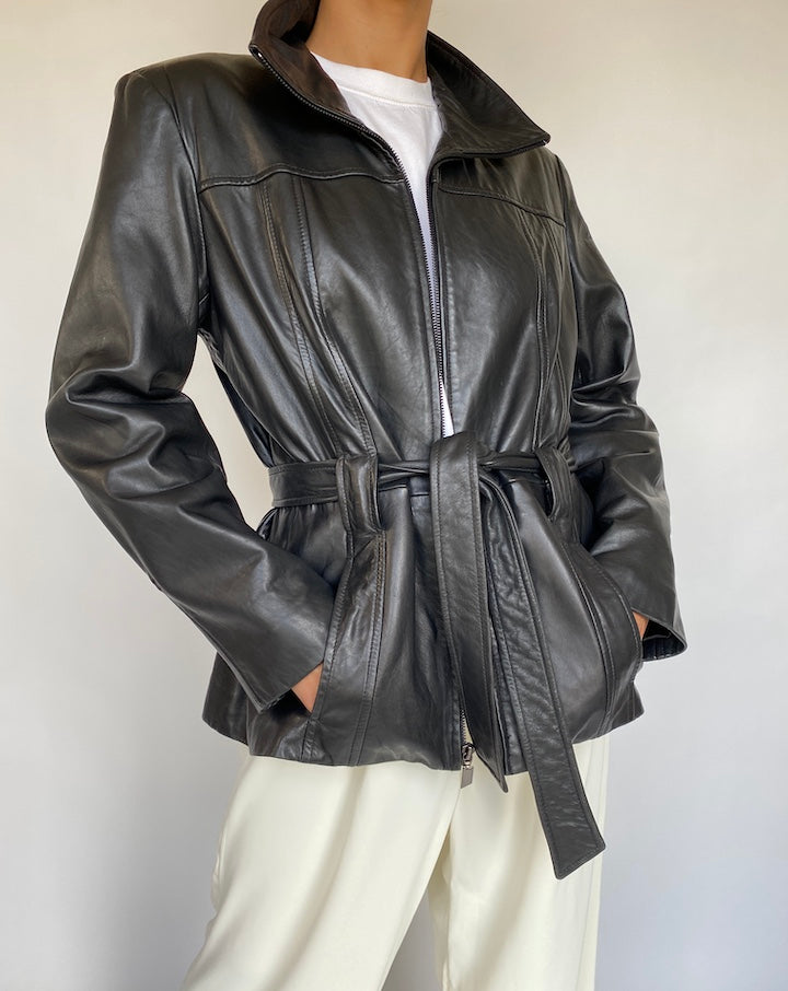 VINTAGE SHORT LEATHER TRENCH JACKET 763