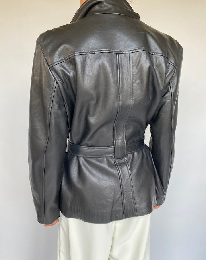 VINTAGE SHORT LEATHER TRENCH JACKET 763