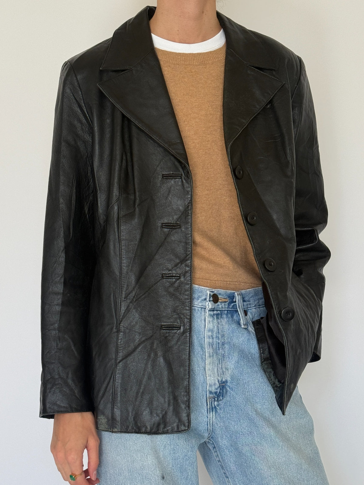 Vintage Black Leather Blazer Jacket 8428