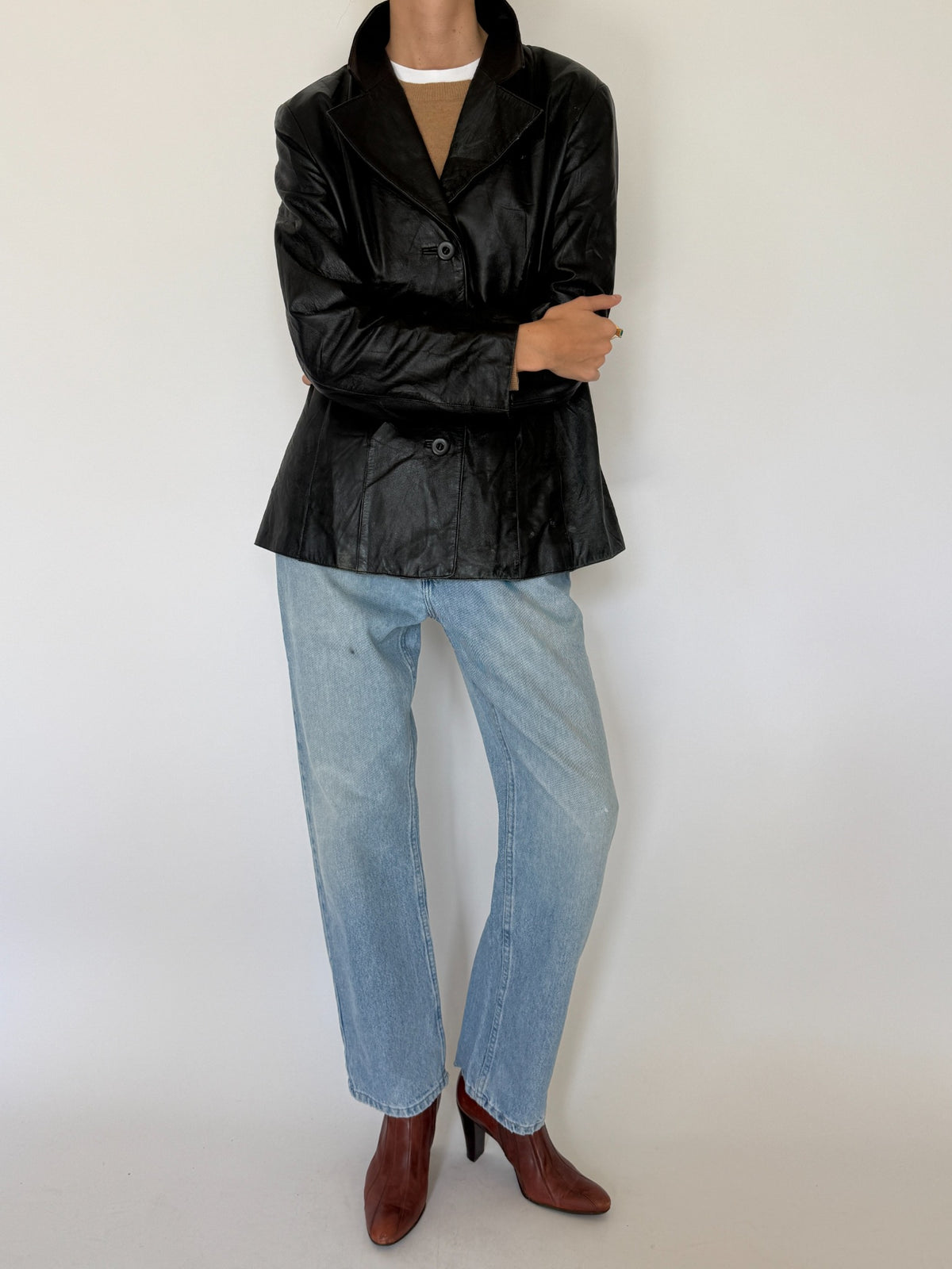 Vintage Black Leather Blazer Jacket 8428