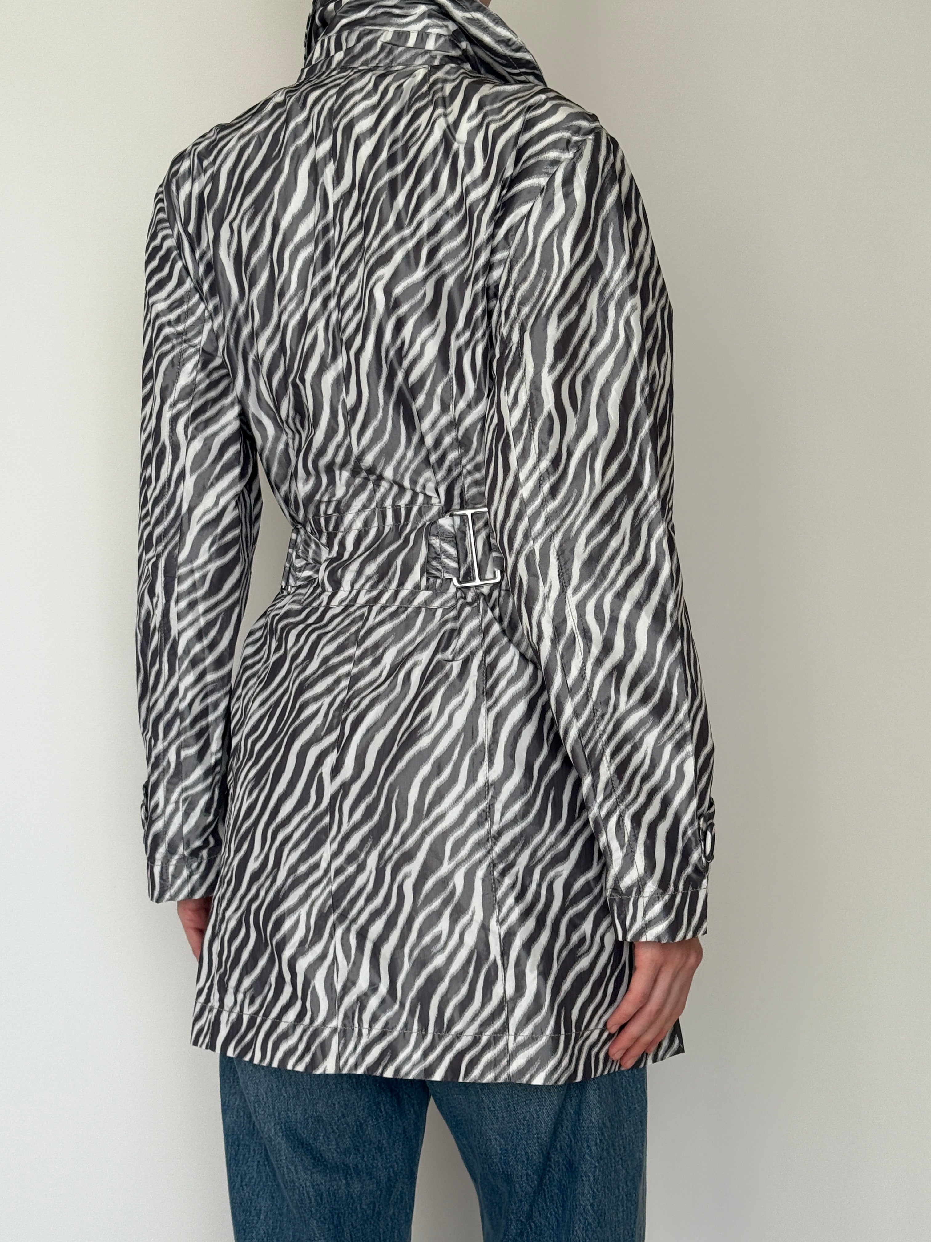 Vintage zebra print trench coat back view