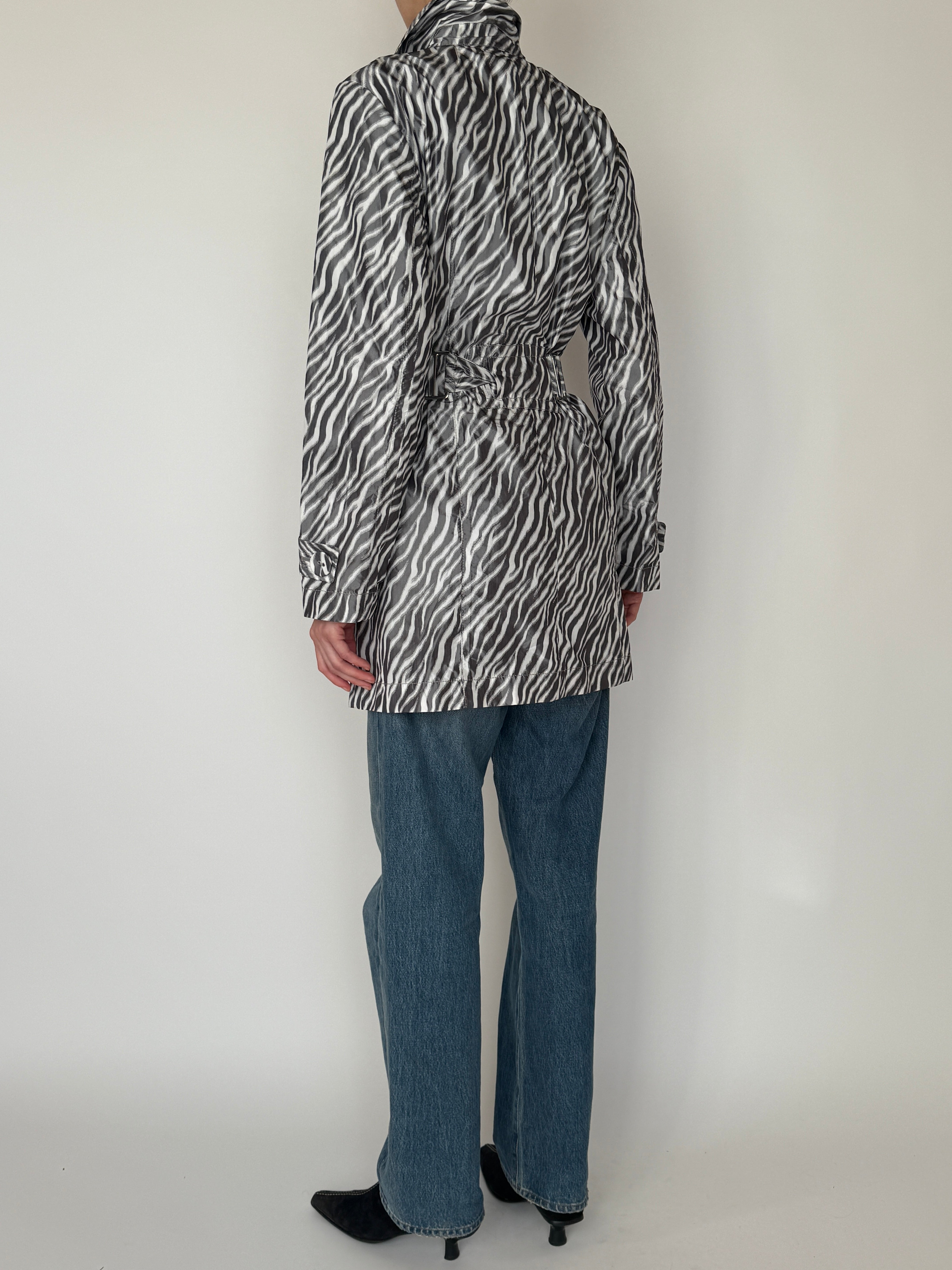Vintage zebra print trench coat back view