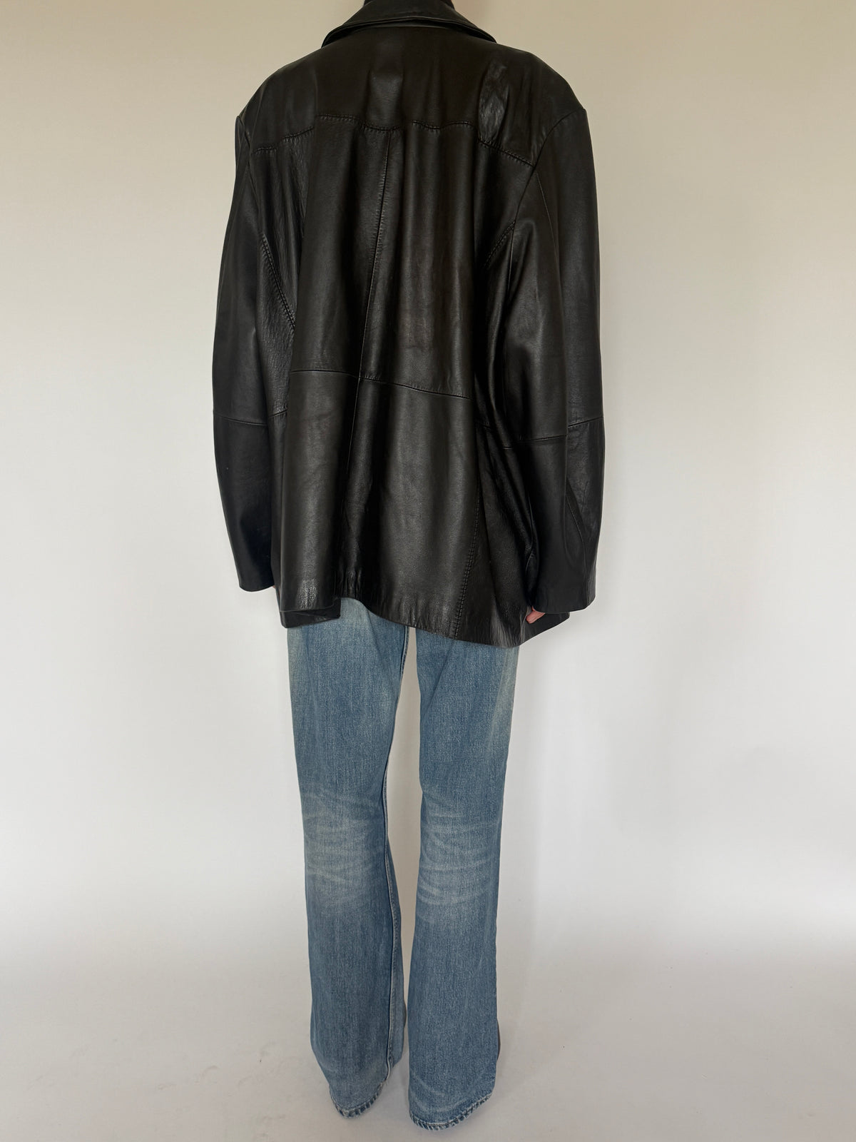 Vintage Oversized Leather Zip Jacket Black 7298