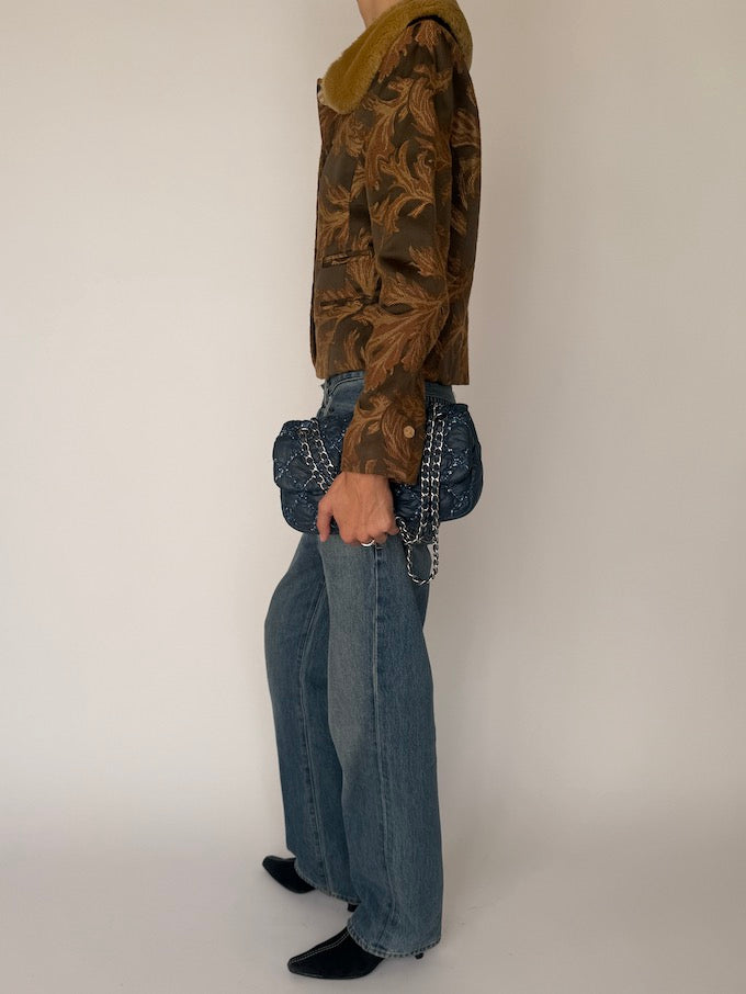 Vintage Jacquard Jacket with Faux Fur Collar 6544