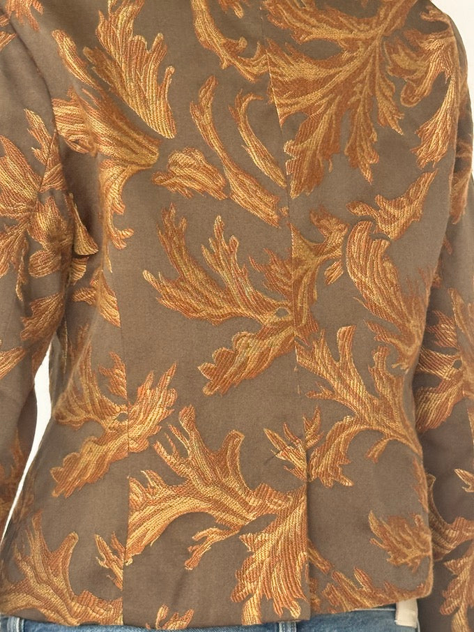 Vintage Jacquard Jacket with Faux Fur Collar 6544