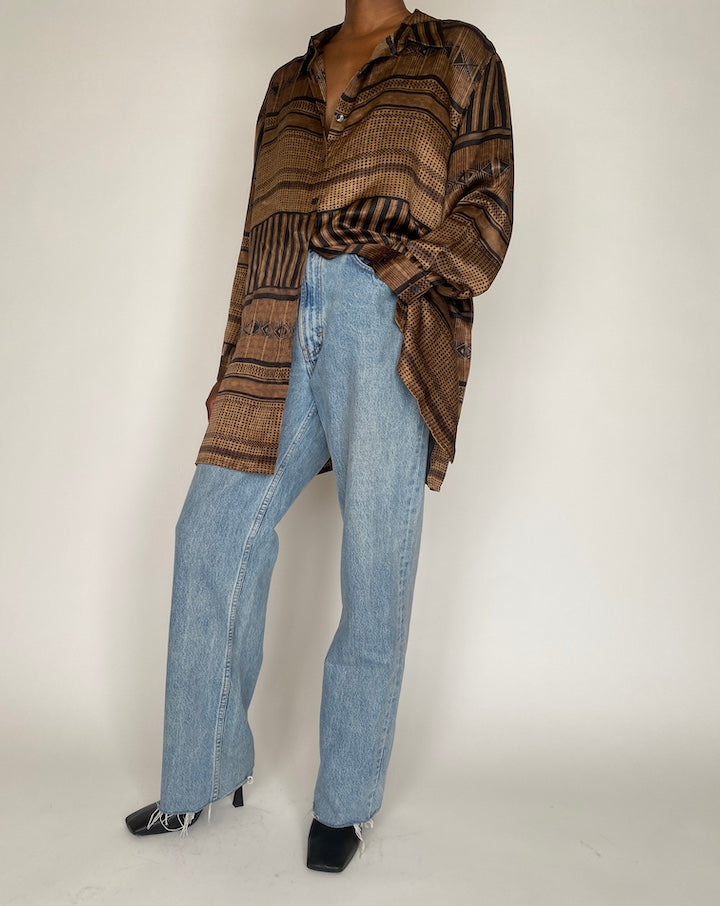VINTAGE BROWN PATTERNED SILK SHIRT 2921