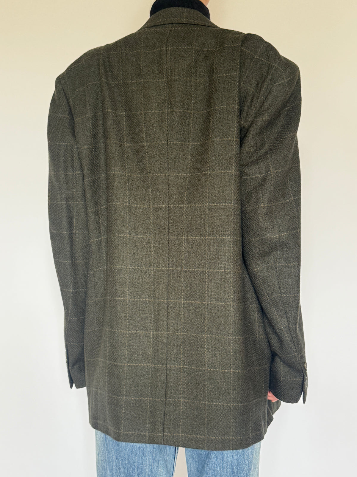 Vintage Plaid Oversized Blazer Olive Brown 7403