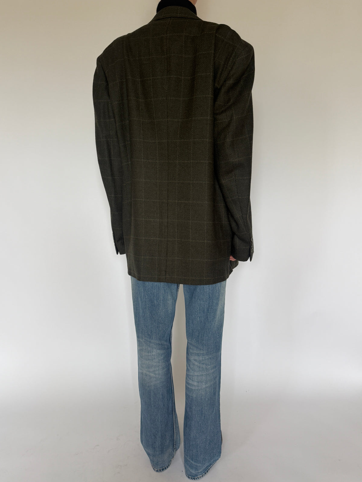 Vintage Plaid Oversized Blazer Olive Brown 7403