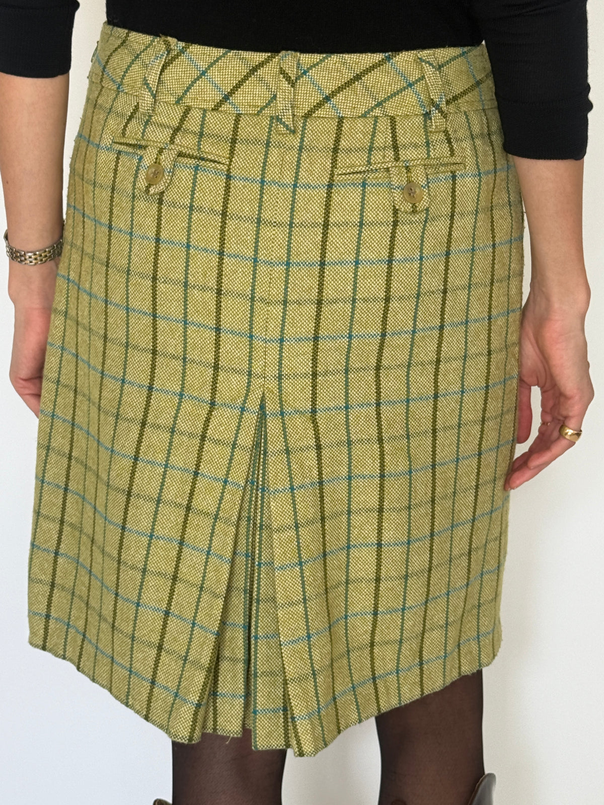 Vintage Green Plaid Pleated Skirt 8387