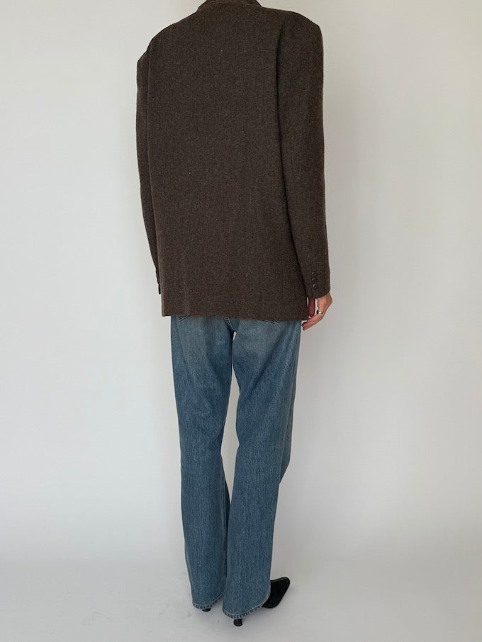 Vintage Structured Wool Blend Blazer Brown 6475