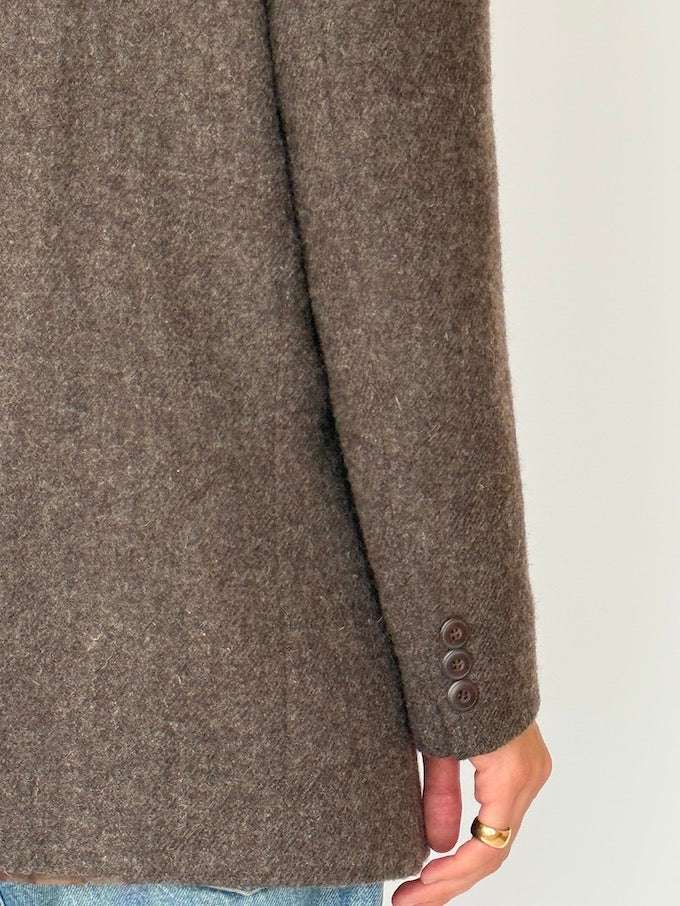 Vintage Structured Wool Blend Blazer Brown 6475