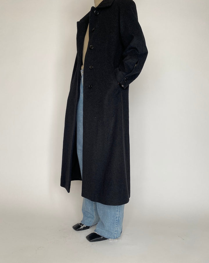 VINTAGE LONG DARK GREY WOOL COAT 4002