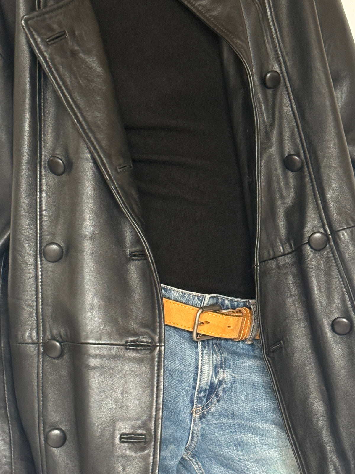 Vintage Double-Breasted Leather Jacket Black 5725