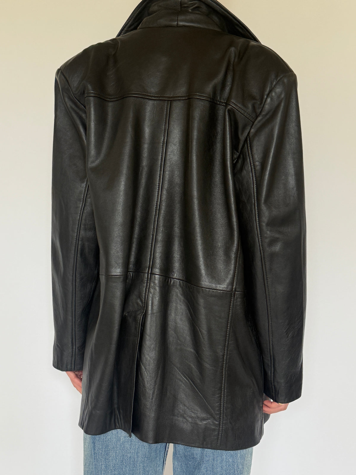 Vintage Double-Breasted Leather Jacket Black 5725