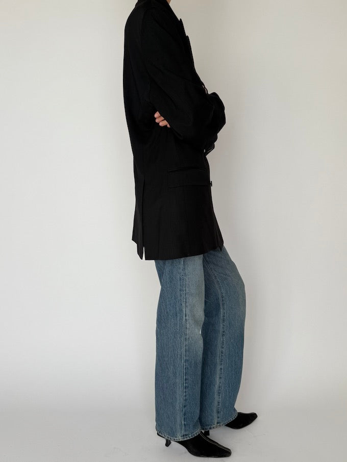 Vintage Double-Breasted Wool Blazer Black 6471