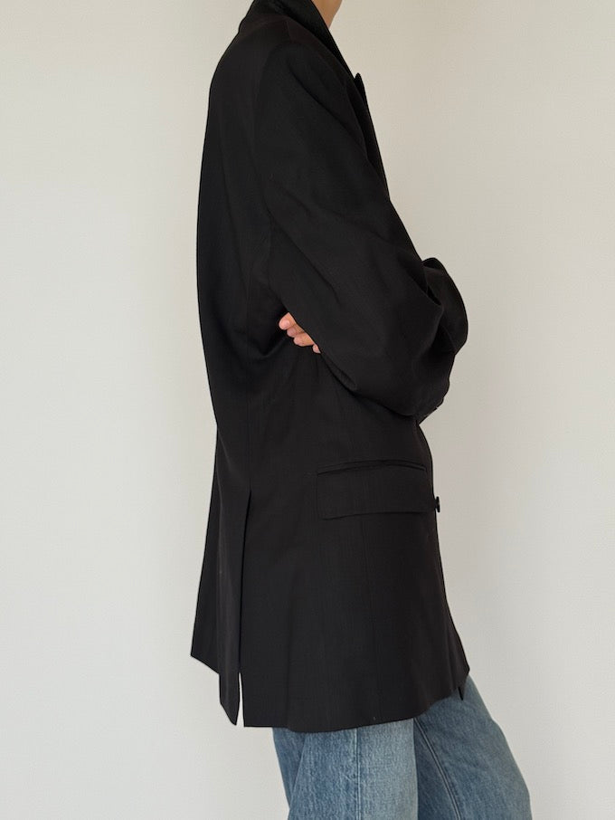 Vintage Double-Breasted Wool Blazer Black 6471