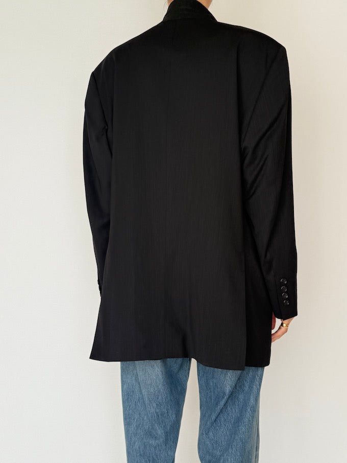 Vintage Double-Breasted Wool Blazer Black 6471