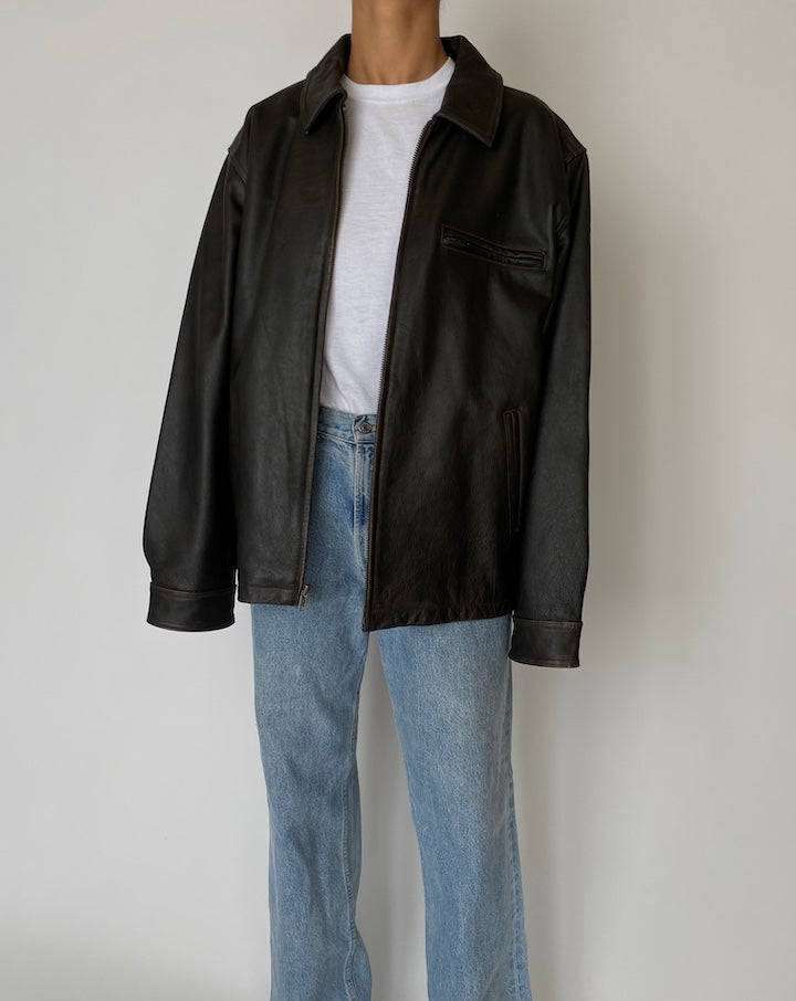 VINTAGE DARK BROWN LEATHER JACKET 2550