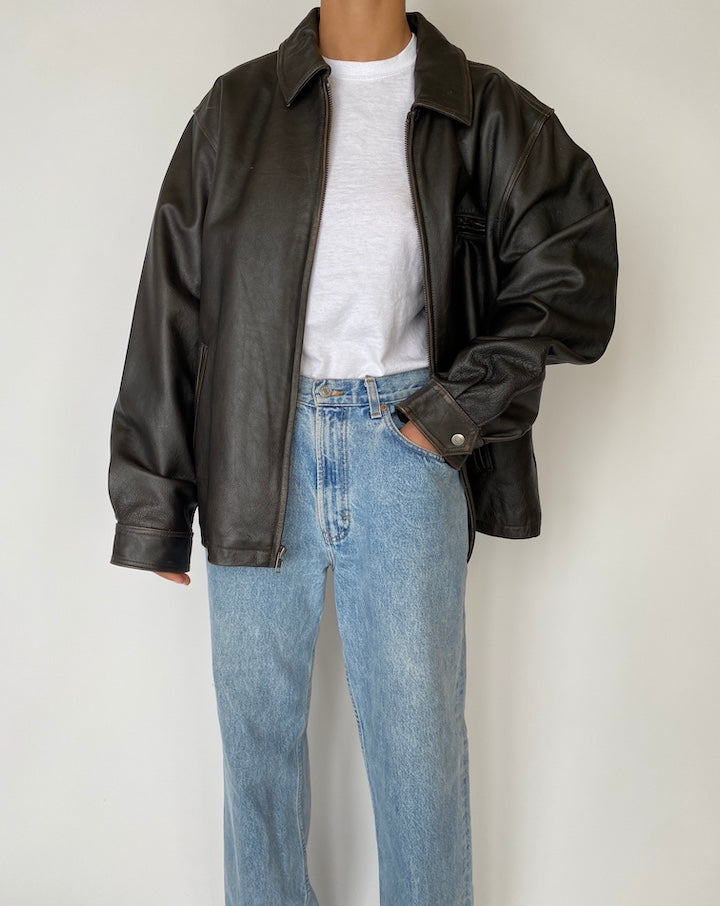 VINTAGE DARK BROWN LEATHER JACKET 2550