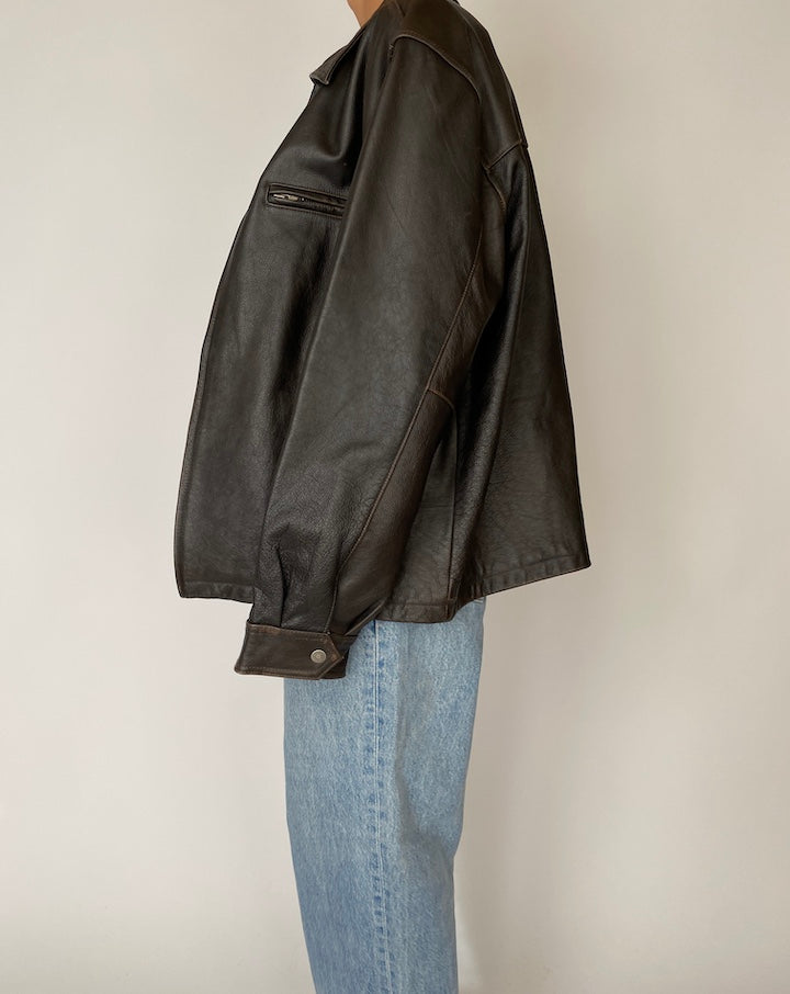 VINTAGE DARK BROWN LEATHER JACKET 2550