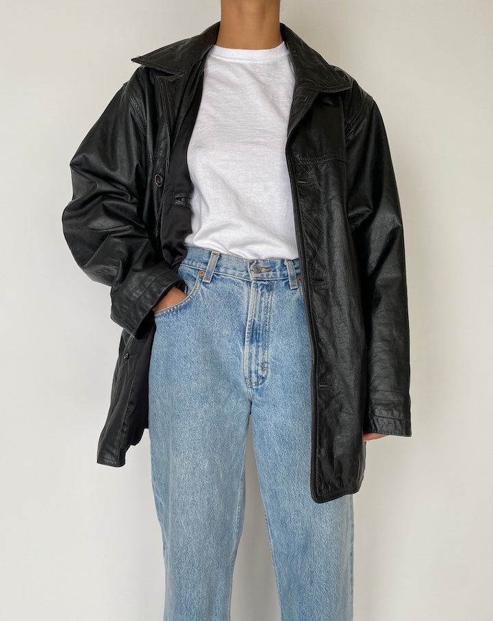VINTAGE BLACK OVERSIZED LEATHER JACKET 2551